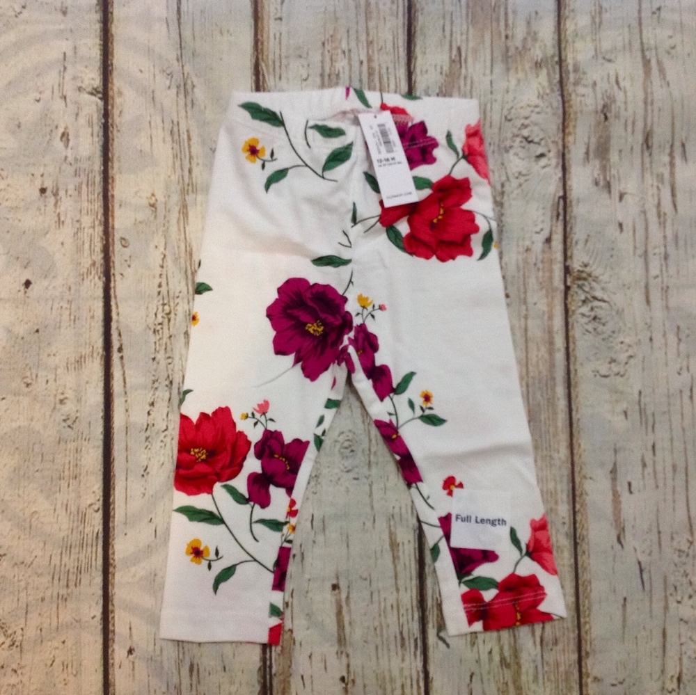 Old Navy Girls Leggings White Rwd Flowers NWT